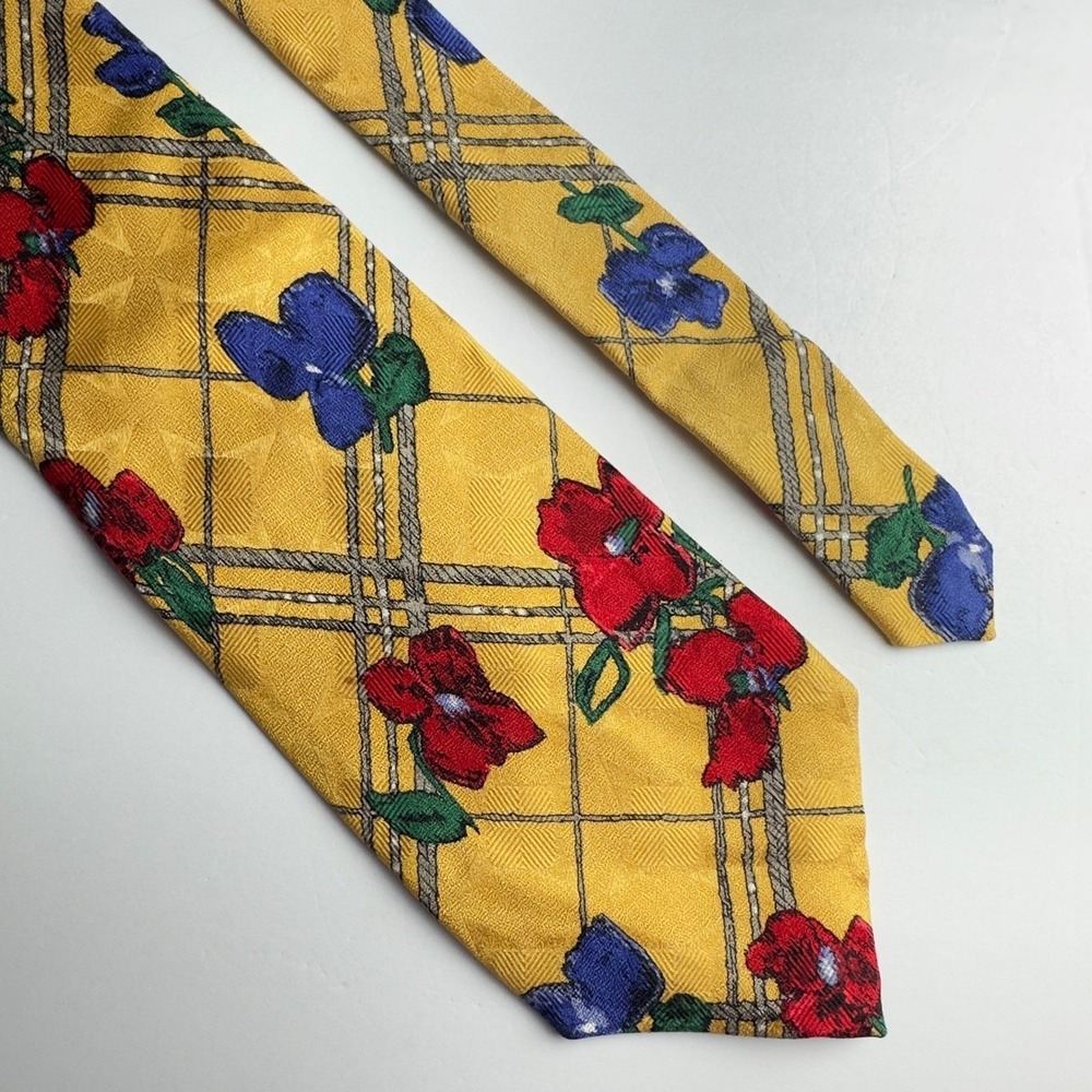 Robert Talbott Studio Nordstrom Mens Silk Tie Yellow Floral Geometric Hand Sewn